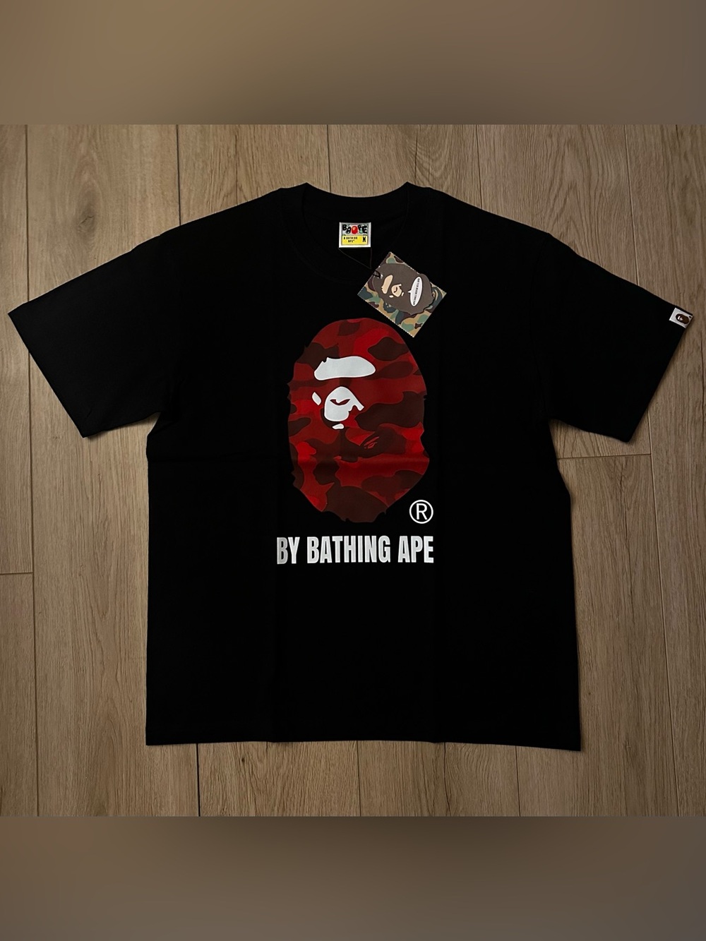Bape Black Tee with Red Camo Ape Head